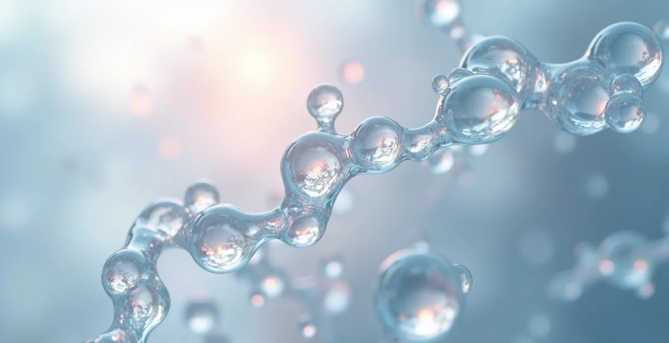 Visual metaphor of interconnected bioactive oligosaccharide molecules in a clear, clean space, evoking advanced health science, with subtle bokeh and tangible textures, no text or UI